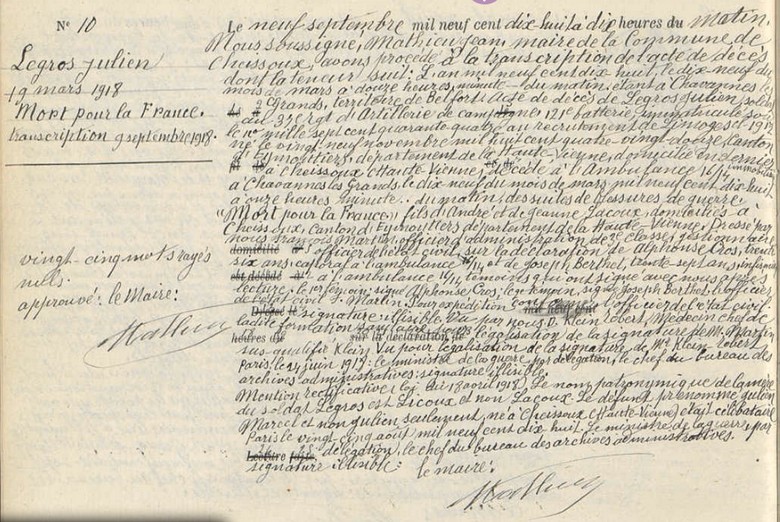 Acte de décès Julien Marcel LEGROS